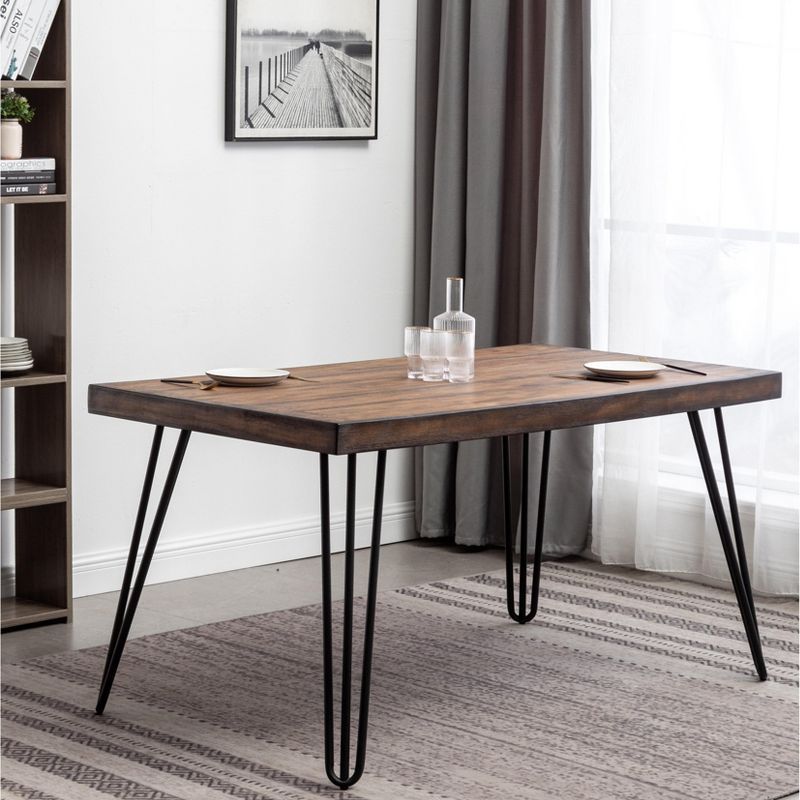 Aryven Rustic Dark Pine Industrial Dining Table with Hairpin Legs