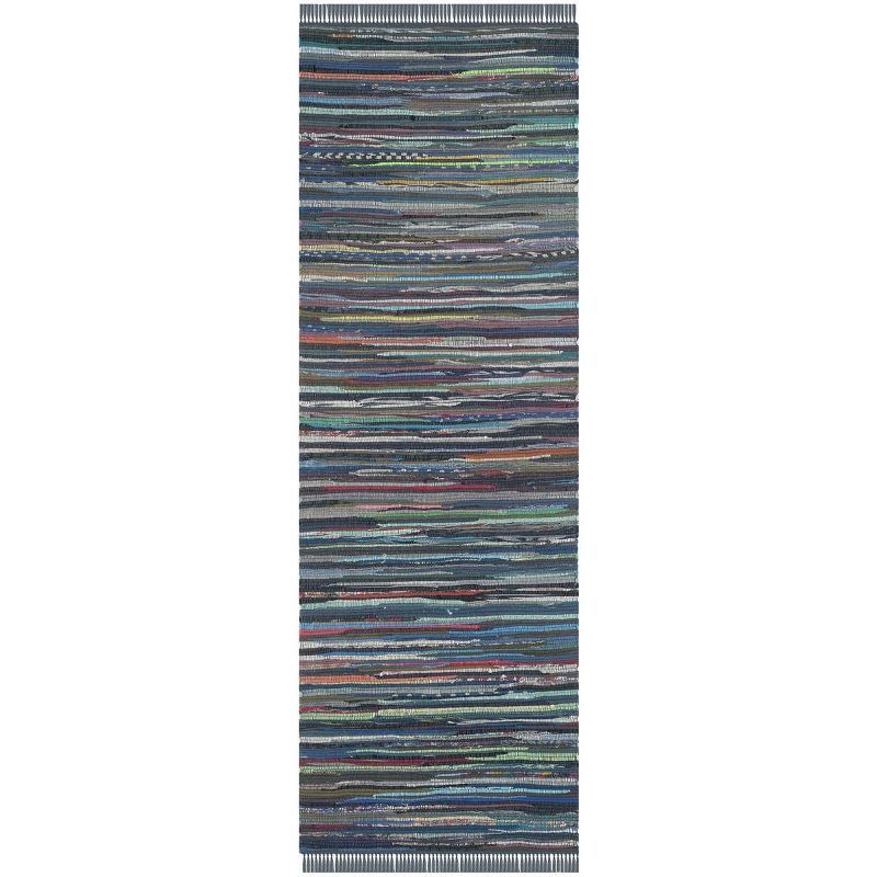 Handwoven Blue Multicolor Cotton Runner Rug