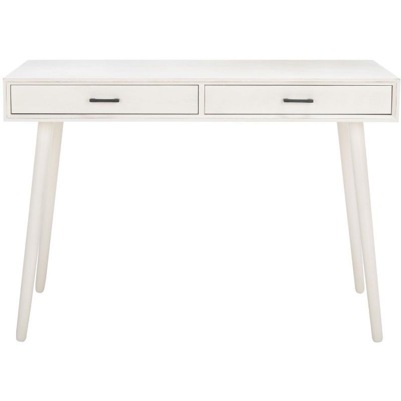 Distressed White Retro Wood Writing Desk with Drawers