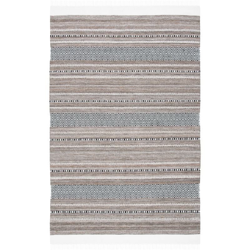 Handmade Black and Ivory Striped Synthetic 8' x 10' Area Rug