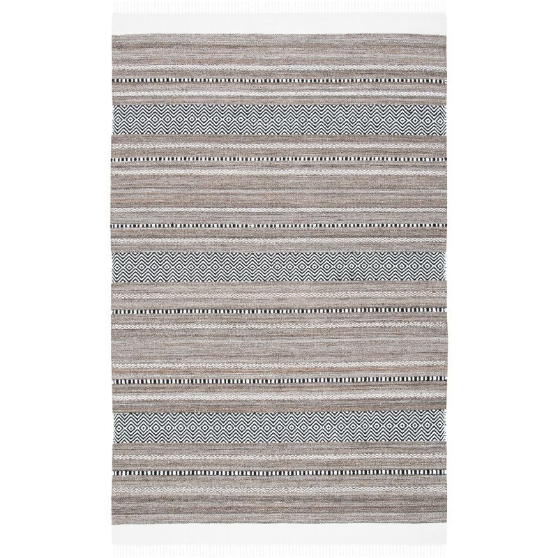 Black and Beige Striped Kilim Handwoven Wool Rug