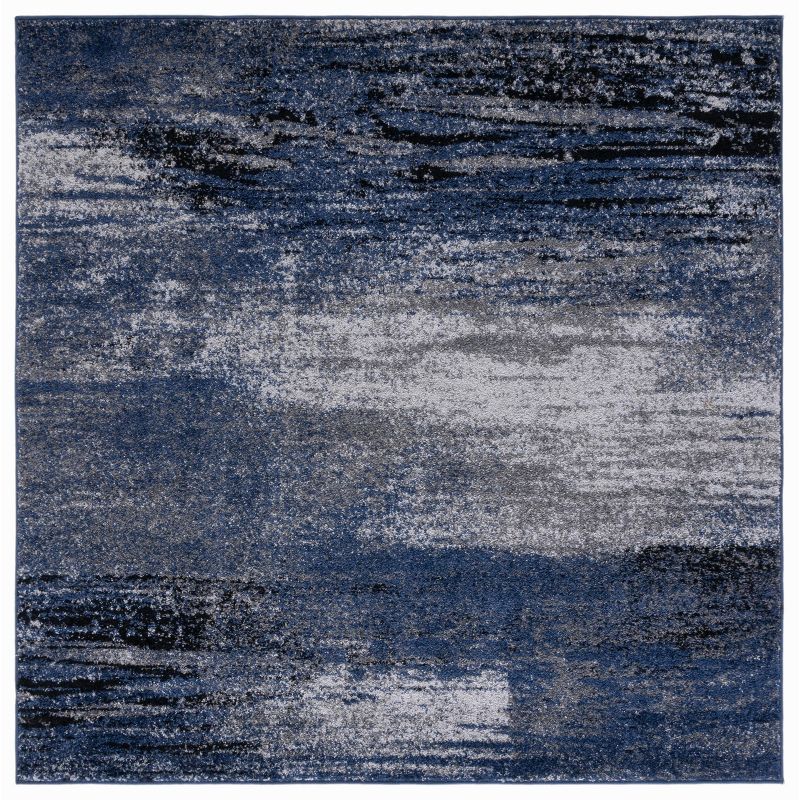 Gray and Blue Abstract Square Washable Area Rug