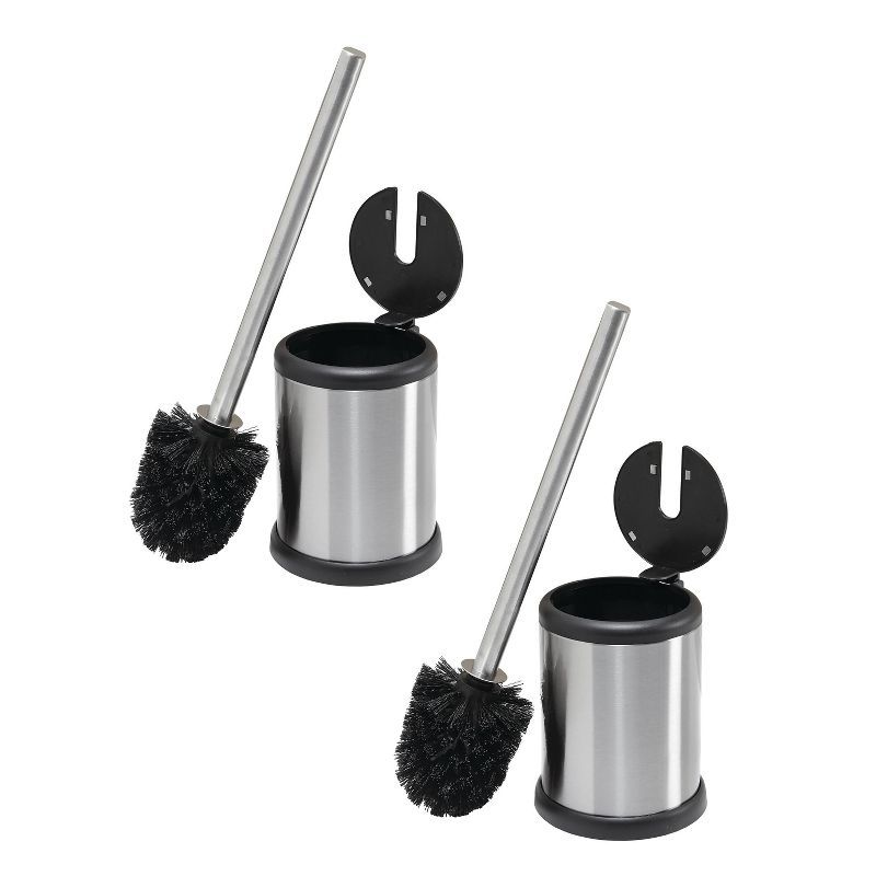 Stainless Steel Toilet Brush and Holder Set with Closing Lid, 2 Pack