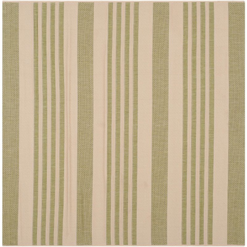 Beige and Sweet Pea Striped Square Indoor/Outdoor Rug