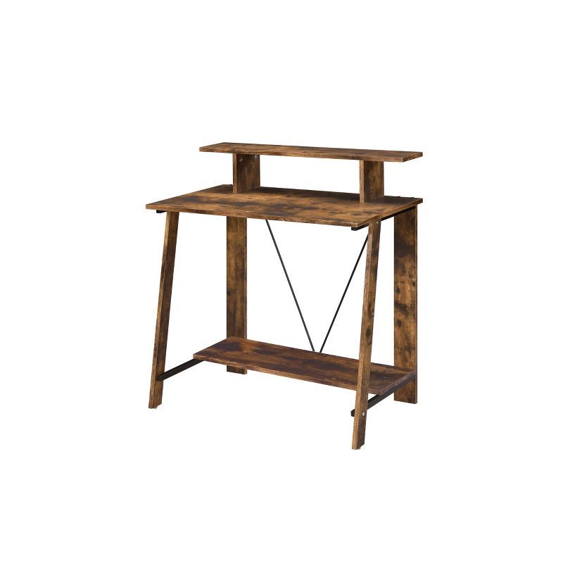 Weathered Oak and Black Industrial Writing Desk with Shelf