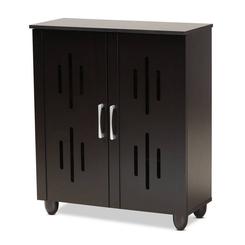 Espresso Brown Wood 2-Door Shoe Storage Cabinet with Metal Handles