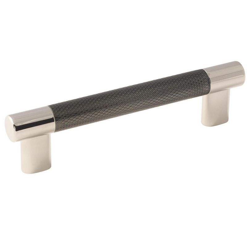 Polished Nickel and Gunmetal Bar Cabinet Pull with Mounting Hardware