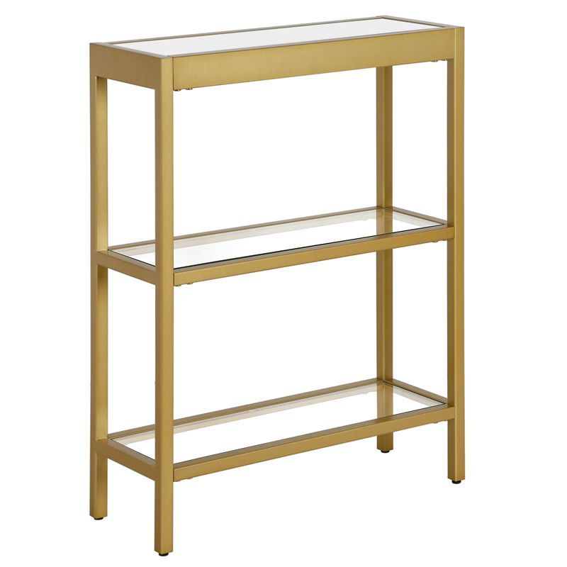 Gold Steel and Glass Rectangular Console Table with Storage