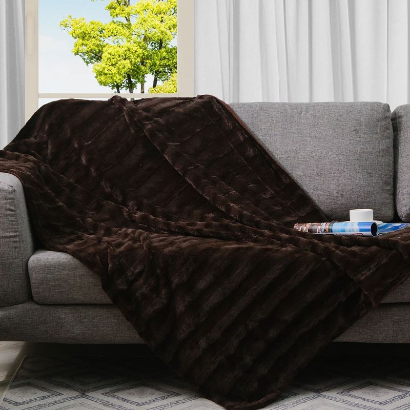 Chocolate Faux Fur Reversible Throw Blanket, 86" x 86"