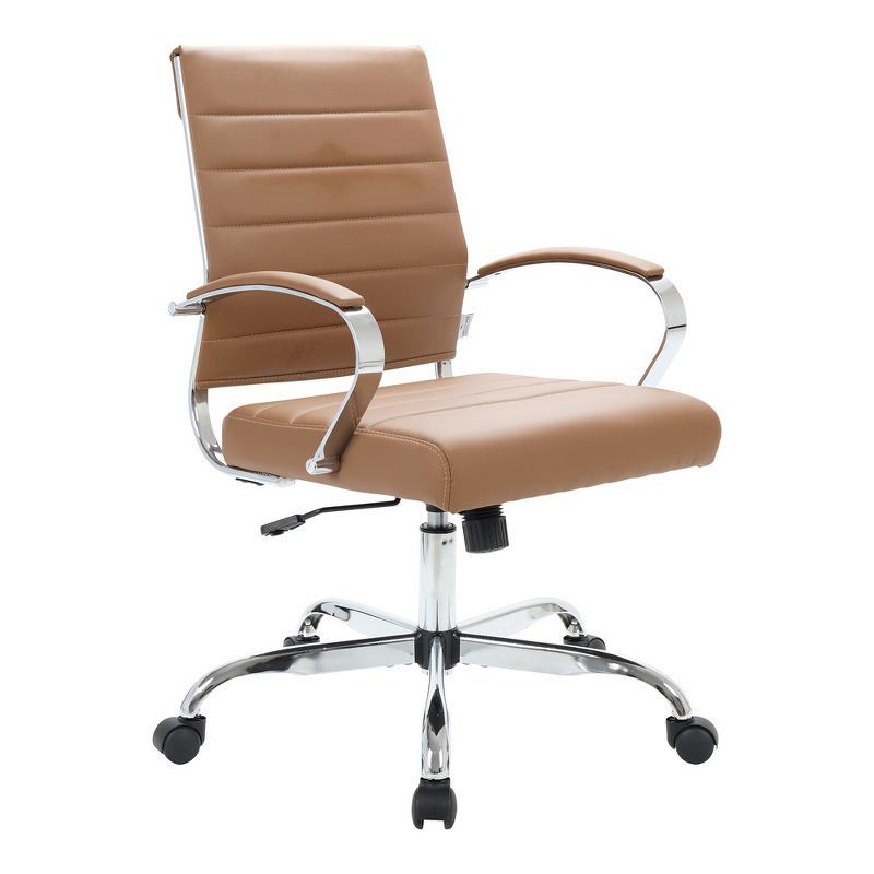 Benmar Mid-Century Brown Leather Swivel Office Chair