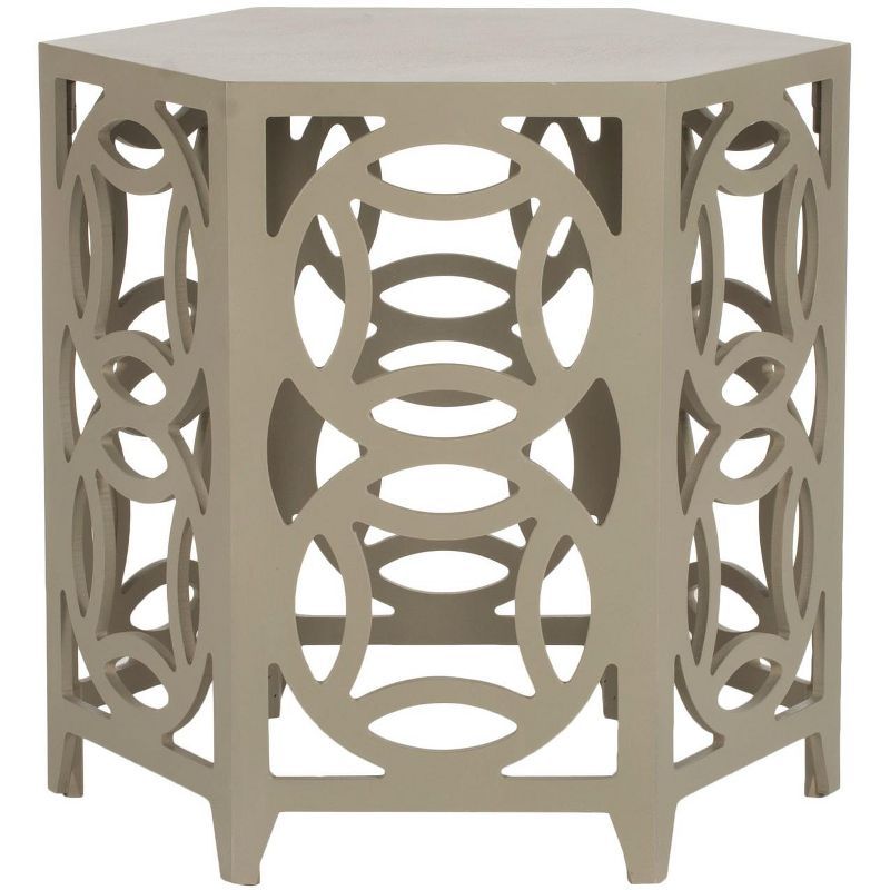 Natanya Pearl Taupe Hexagonal Wood Side Table