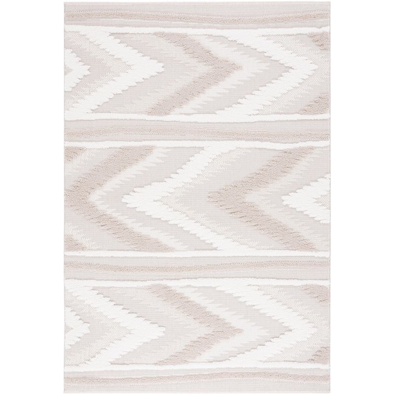 Modern Ivory Geometric 54'' Flat Woven Synthetic Area Rug