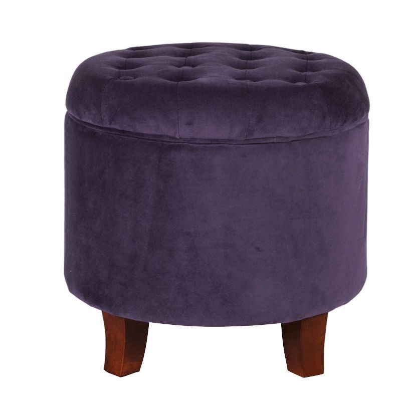 Purple Velvet Tufted Round Storage Ottoman with Wood Legs