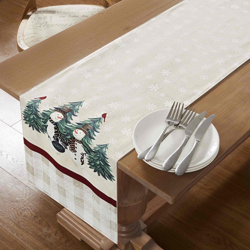 Beige Winter Snowman Polyester Cotton Table Runner 14" x 72"