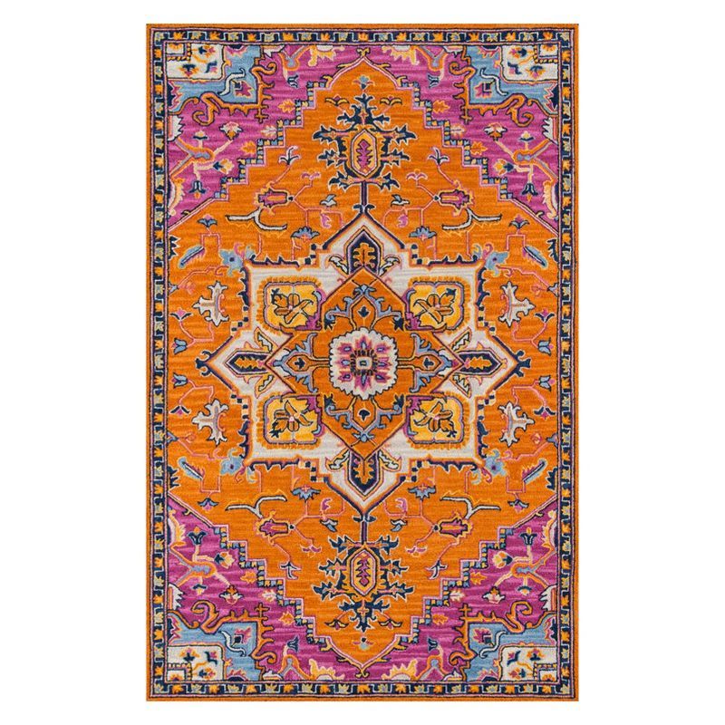 Handmade Blue and Orange Medallion Wool Tufted Rug, 2 ft x 3 ft