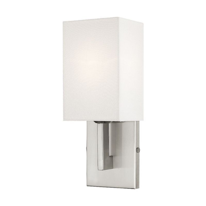 Hollborn Brushed Nickel 1-Light Wall Sconce with Off-White Fabric Shade