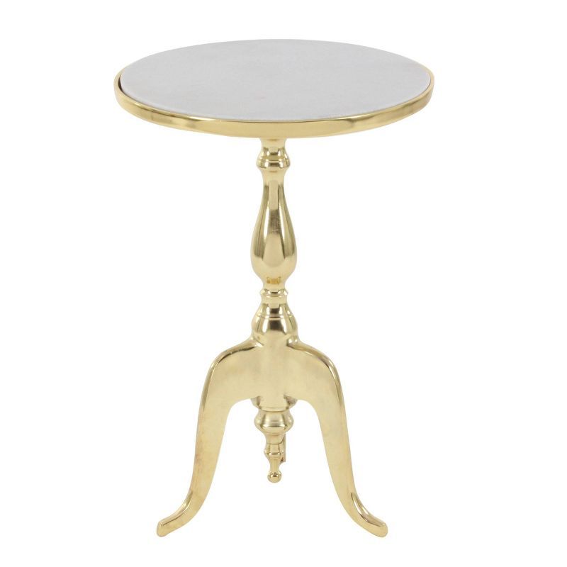 Elegant Gold & Gray Marble Round Accent Table - 15" x 22"