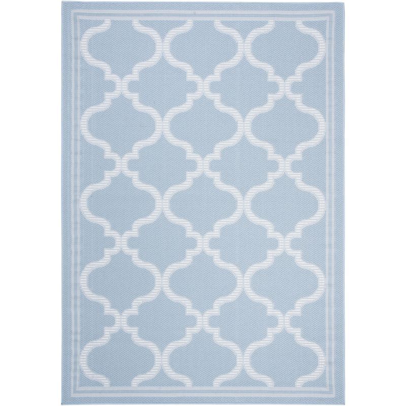 Light Blue & Ivory Trellis Rectangular Easy-Care Synthetic Rug