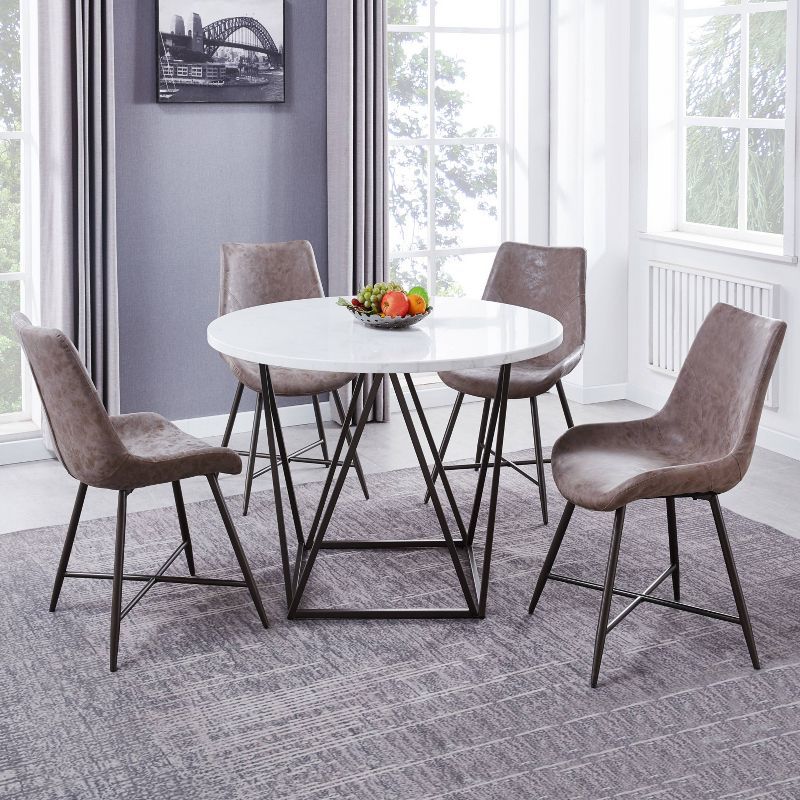 Ramona 5-Piece White Marble Top Dining Set with Faux Leather Chairs