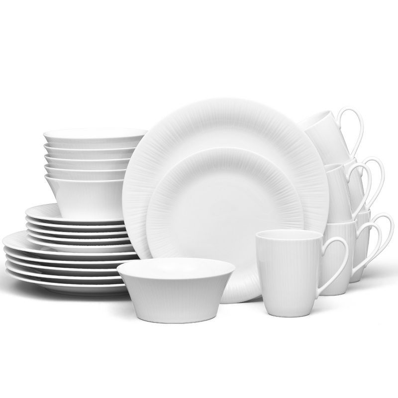 White Porcelain Embossed 24-Piece Dinnerware Set, Service for 6