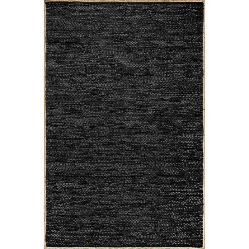 Handmade Black Leather Flatweave 8' x 10' Area Rug