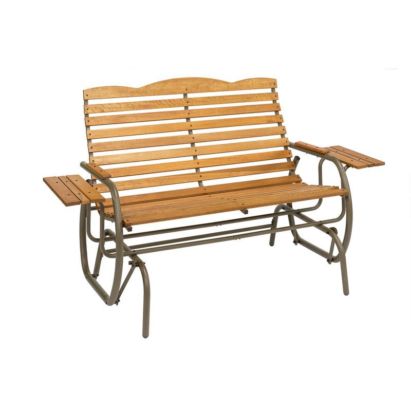 Taupe Steel and Wood Hi-Back Double Glider with Trays