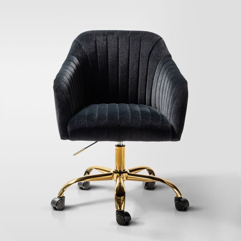 Black Velvet Adjustable Swivel Task Chair with Gold Metal Base