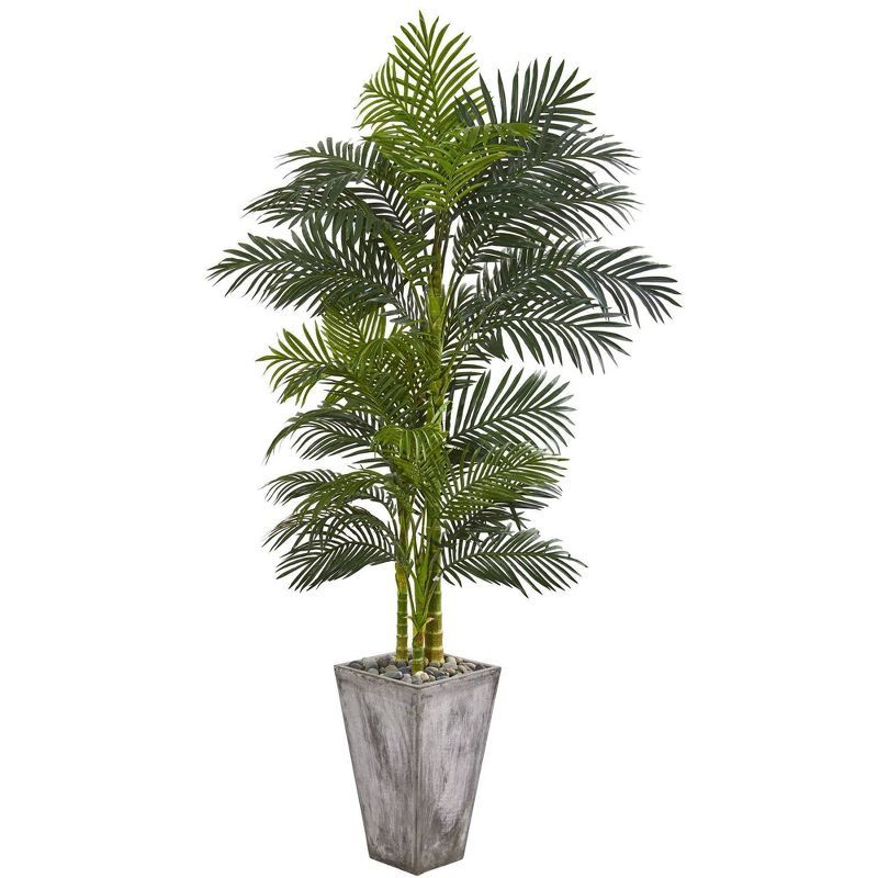 Verdant Golden Cane 7ft Artificial Palm in Cement Planter