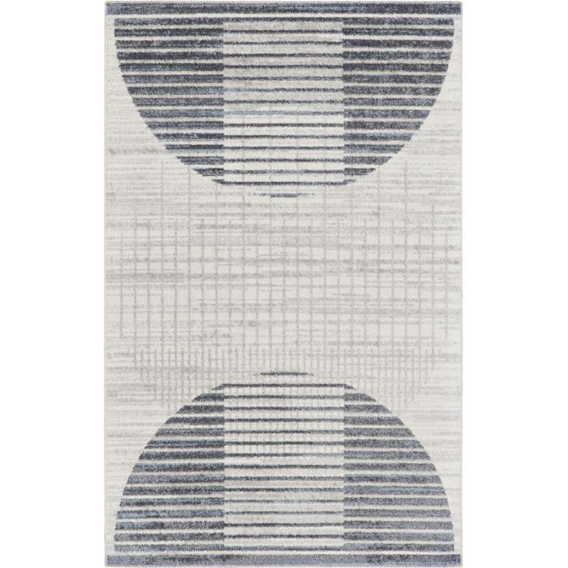 Astra Shimmering Geometric Blue Round Easy-Care Area Rug