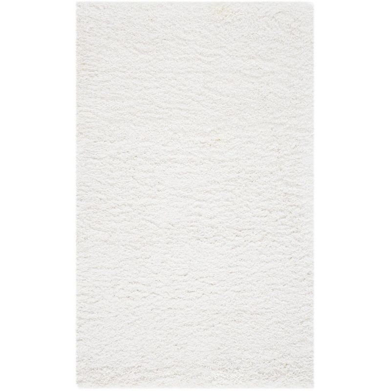 Luxurious White Synthetic 3' x 5' Hand-Knotted Shag Area Rug