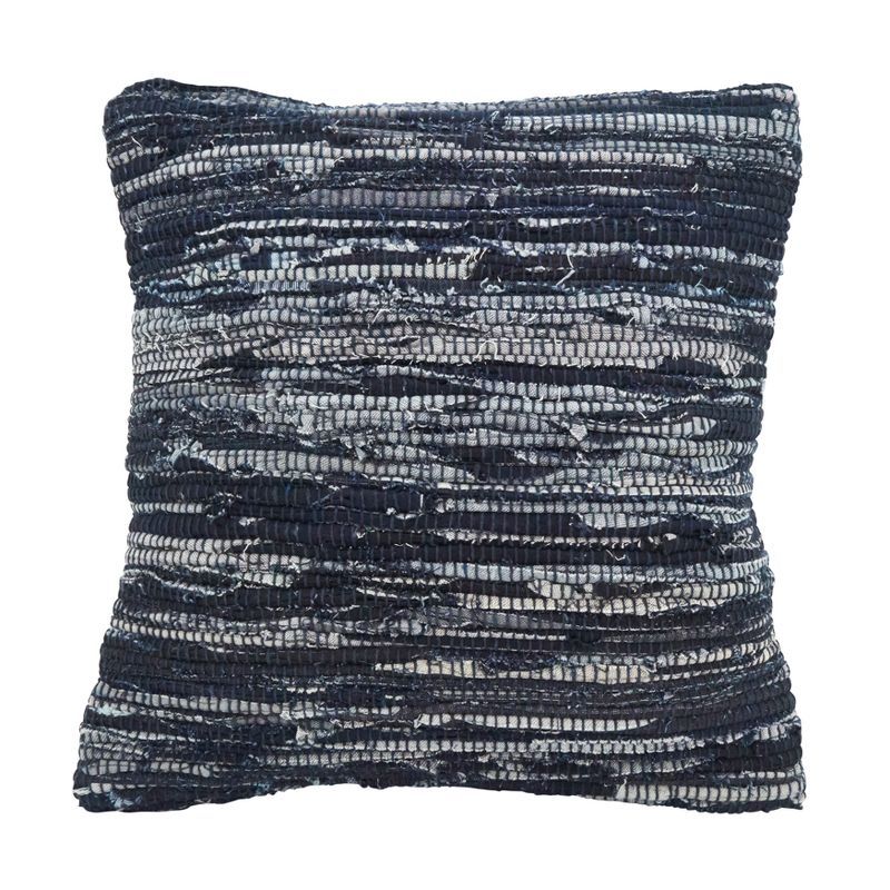 Navy Blue Denim Chindi Cotton Square Throw Pillow