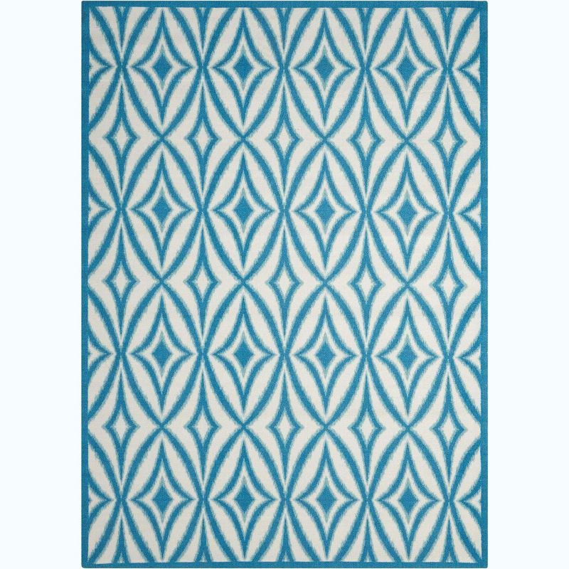 Azure Diamond Pattern Rectangular Synthetic Indoor/Outdoor Rug