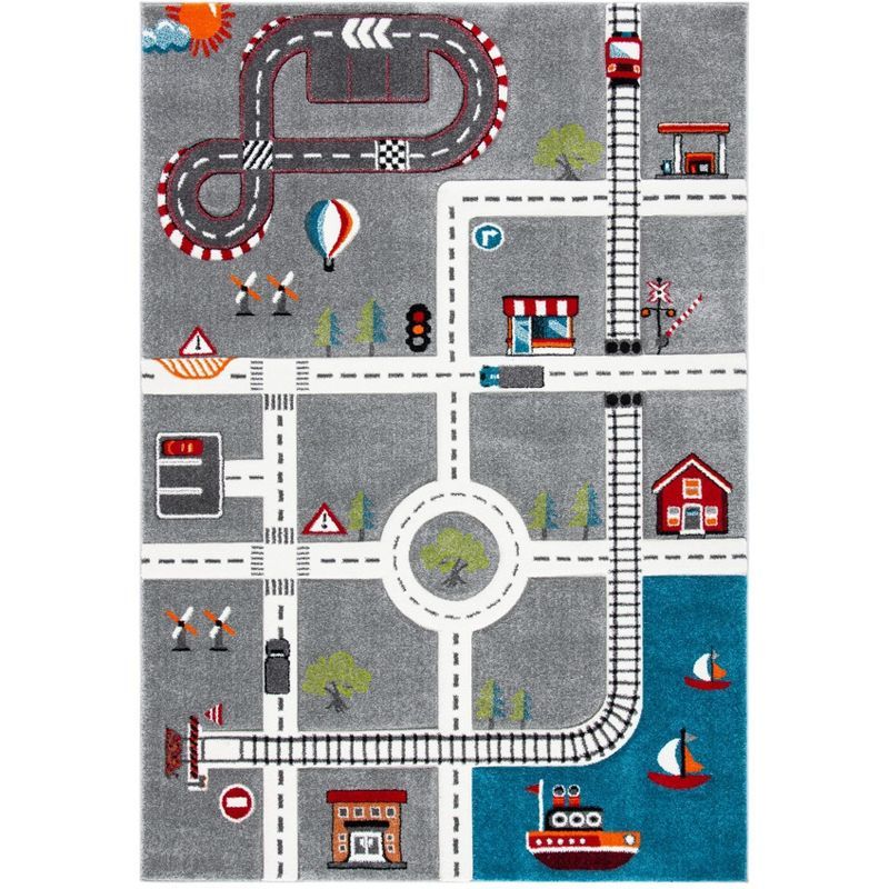 Grey and Ivory Rectangular Non-slip Kids Rug
