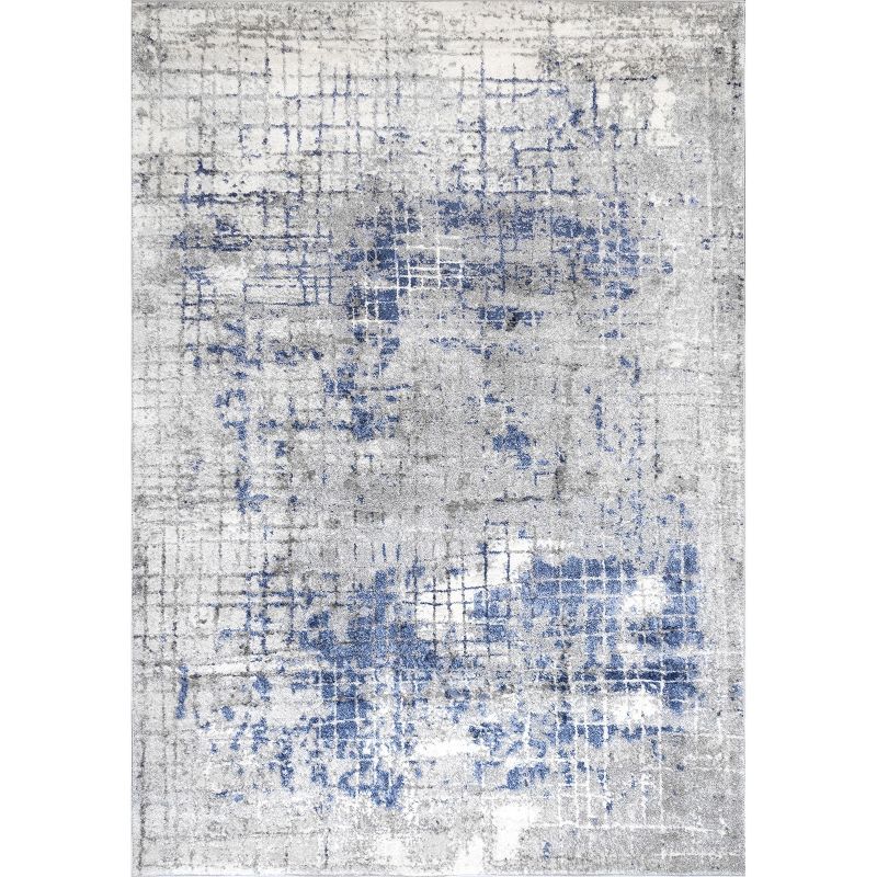 Gray and Blue Abstract 8' x 10' Synthetic Area Rug