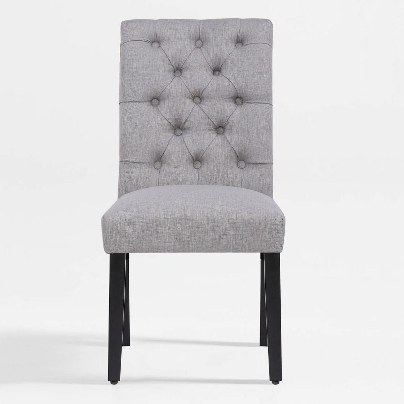 Gray Linen Upholstered Tufted High Back Dining Side Chair