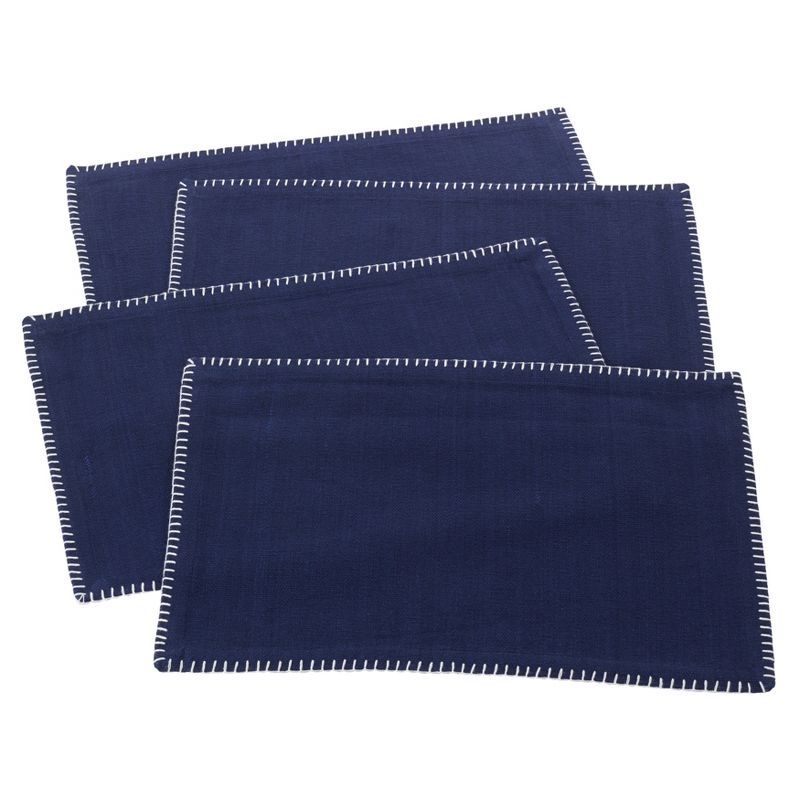Navy Blue Cotton Whip Stitched Placemats, Set of 4