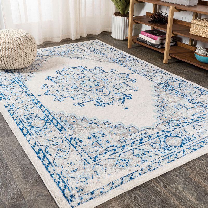 Reversible Blue/Gray Medallion Synthetic Area Rug 5'x8'