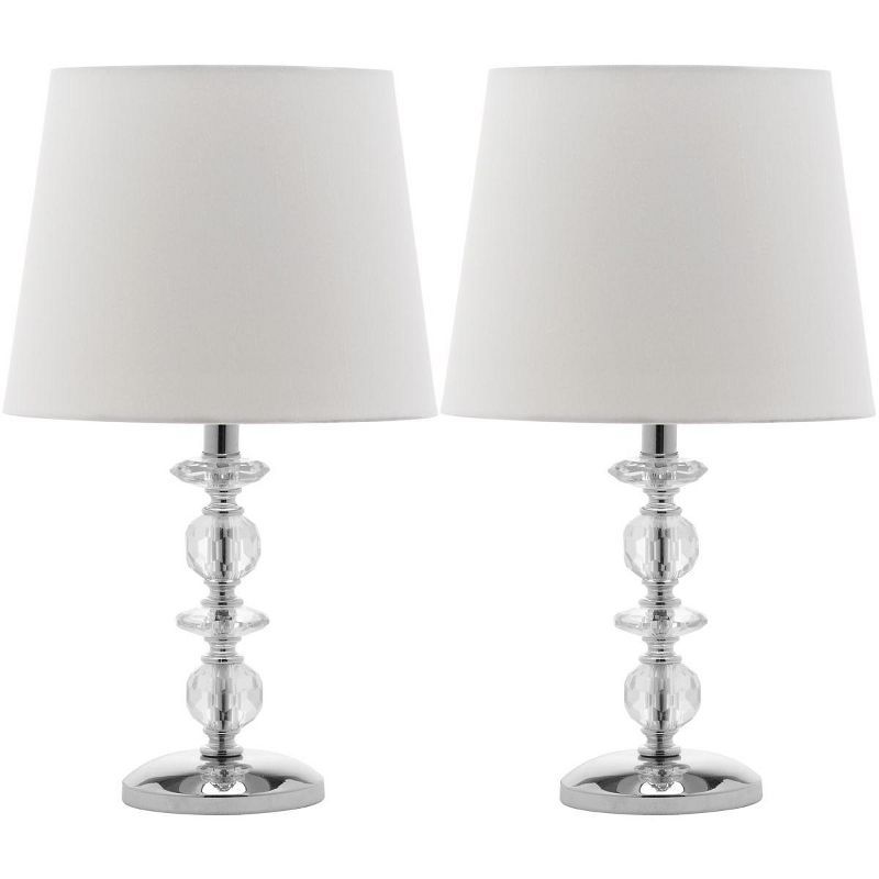 Elegant Derry Crystal Orb Table Lamp Set, Transparent with White Shade