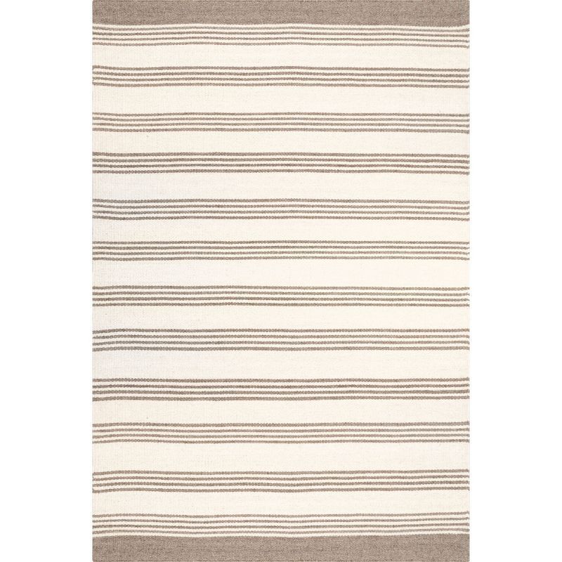 Handmade Beige and Brown Wool Stripe Runner Rug, 2' x 8'
