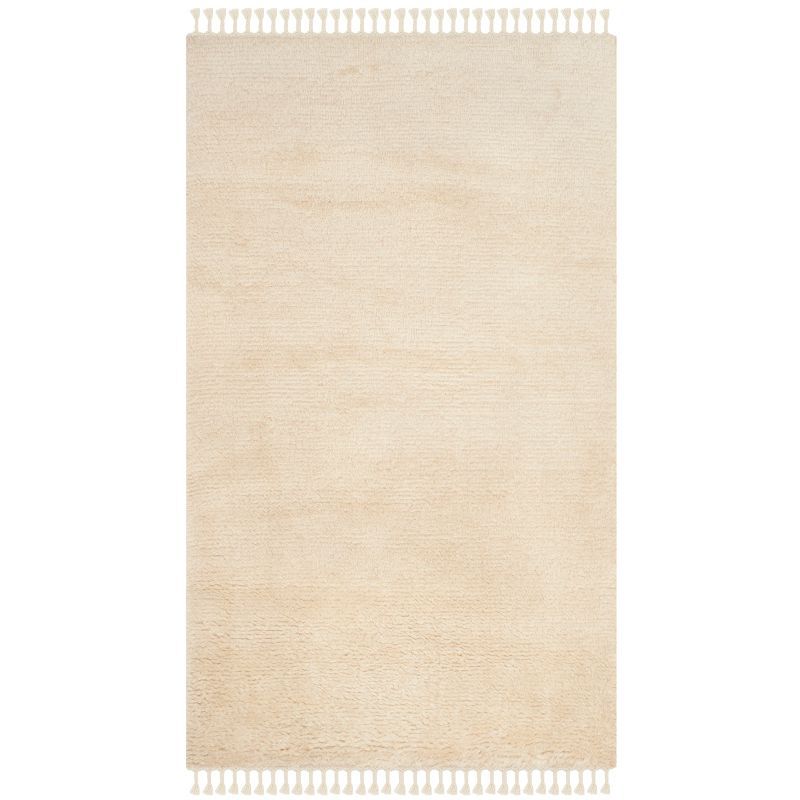 Ivory Hand-Tufted Wool Shag Area Rug with Fringe