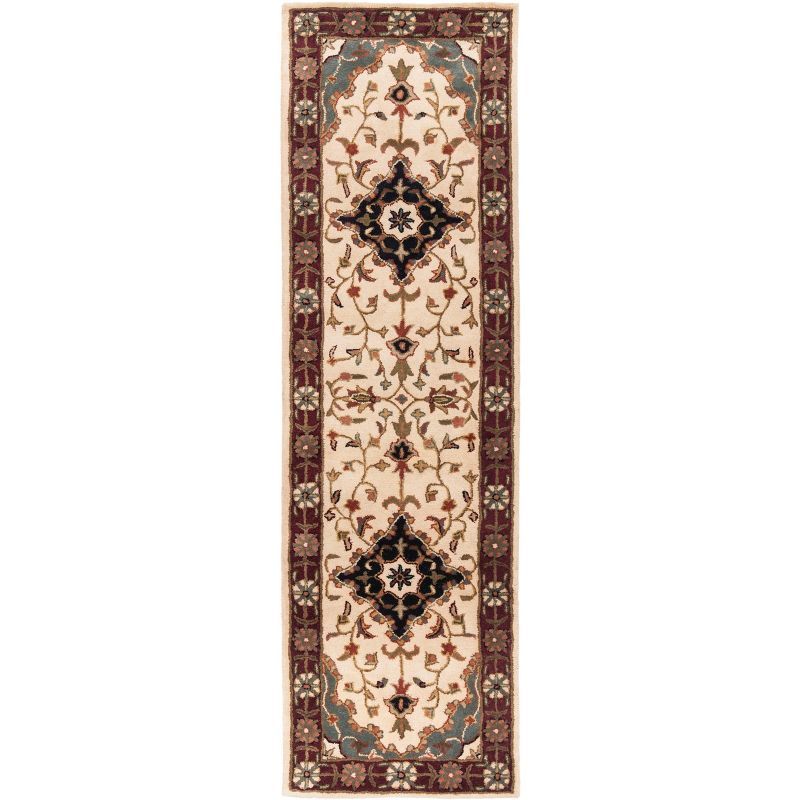 Ivory and Red Hand-Tufted Wool Runner Rug