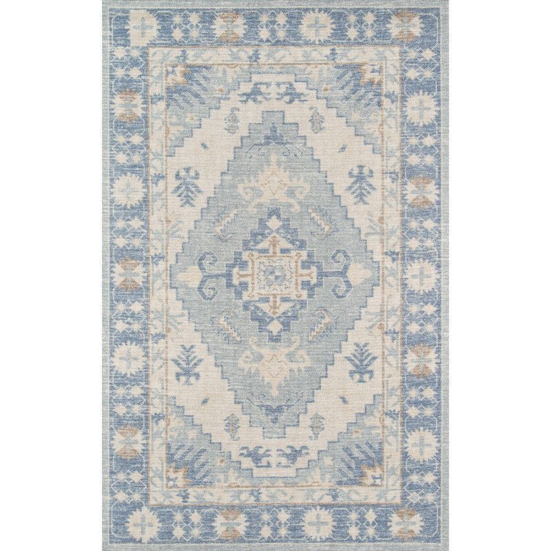 Anatolia Blue and Beige Medallion Wool Area Rug