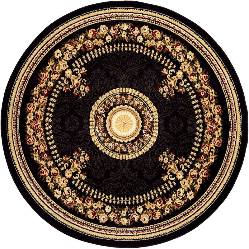 Athens Black and Beige Round Medallion Area Rug