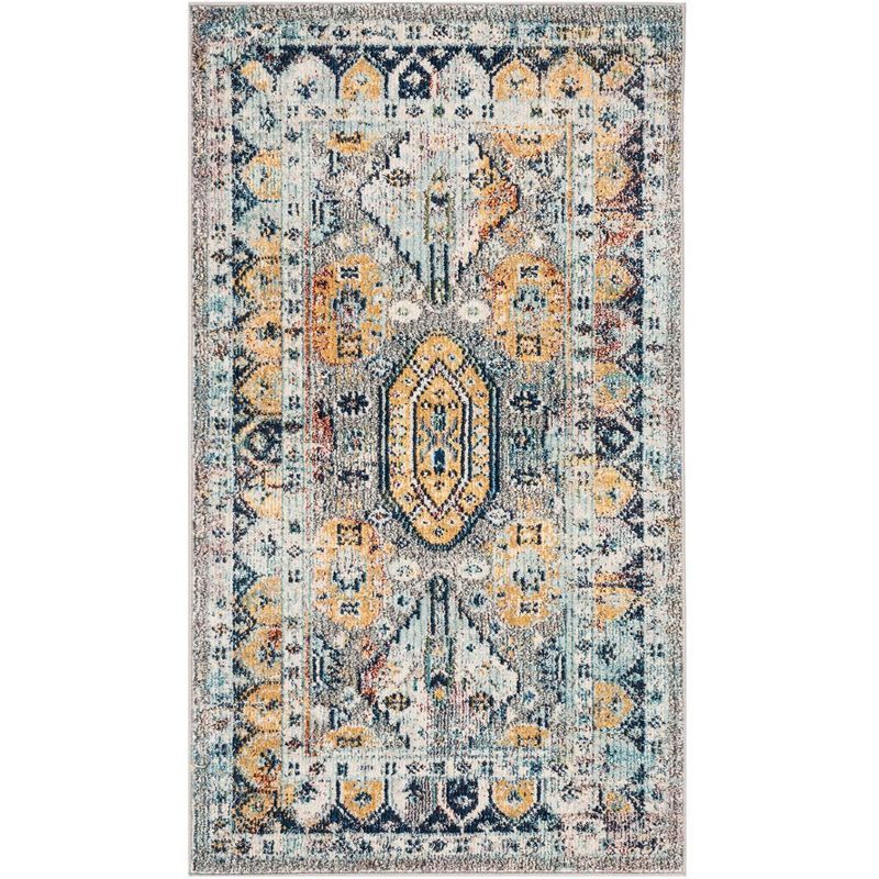 Savannah Grey and Navy Floral Motif Wool Area Rug 3' x 5'