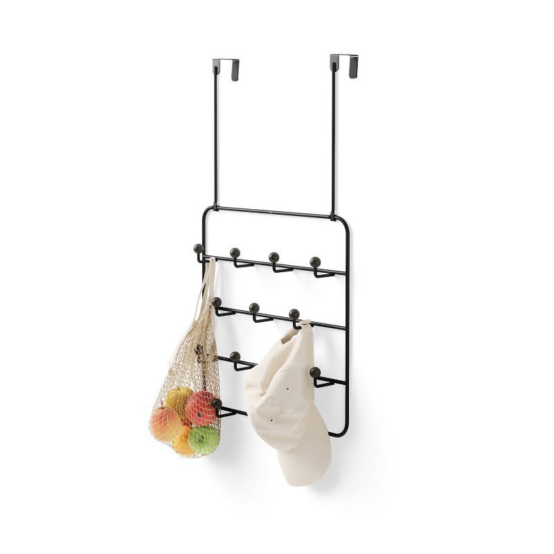 Black and Walnut Over-the-Door Multi-Use Organizer with 14 Hooks