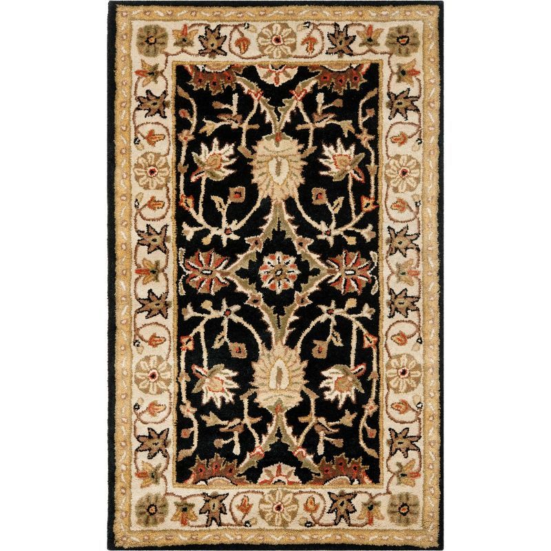 Elegant Heirloom Black Wool 3' x 5' Tufted Area Rug