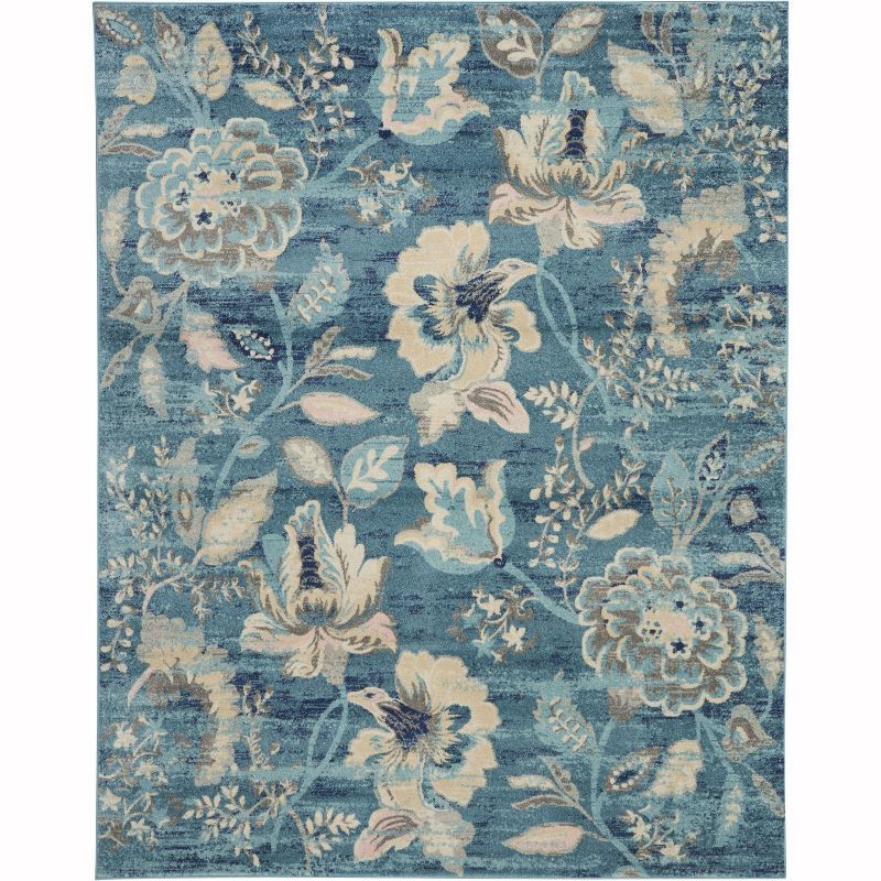 Turquoise Blossom Elegance 8'10" x 11'10" Synthetic Floral Rug