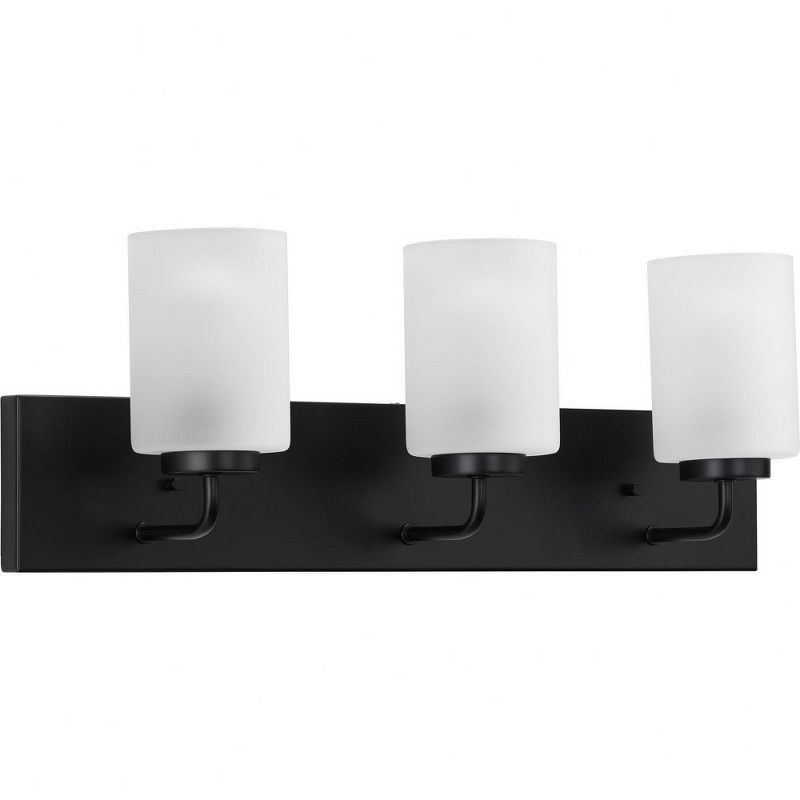 Matte Black 3-Light Bath Vanity with Etched Glass Shades