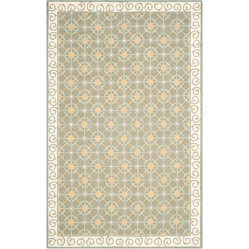 Olive and Beige Hand-Hooked Cotton Area Rug, 5'6" x 8'6"