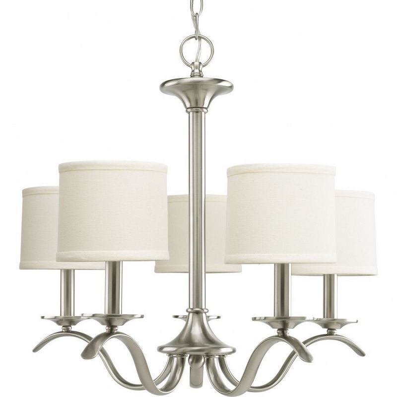 Brushed Nickel 5-Light Chandelier with Off-White Drum Shades